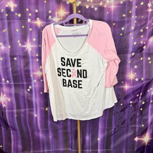 Torrid - Three Quarter Sleeve Raglan Style 'Save Second Base' - White, Pink - 2x